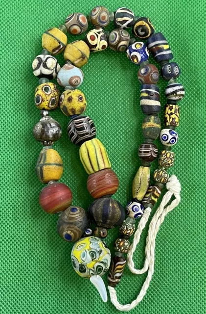 beautiful ancient old mosaic Gabri glass beads necklace