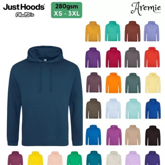 AWDis Mens Plain Hoodie Sweatshirt | Hooded Pullover Jumper | Warm Hoody Sweater