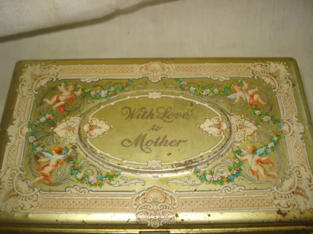 Antique Collectible WITH LOVE TO MOTHER Artstyle Chocolate Tin Hinged Lid