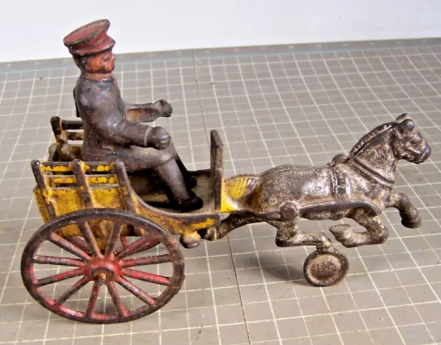 Antique Cast Iron Sulky Wagon Cart w/ Horse & Driver Toy (E)