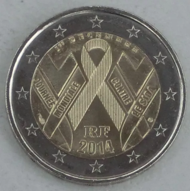 2 Euro Gedenkmünze Frankreich 2014 Welt-Aids-Tag unz.