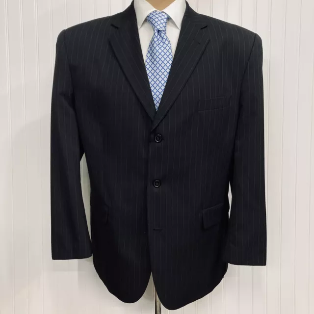 VAN HEUSEN Sport Coat Mens 46 Black 3 Button Pinstripe Blazer Formal Jacket 46R