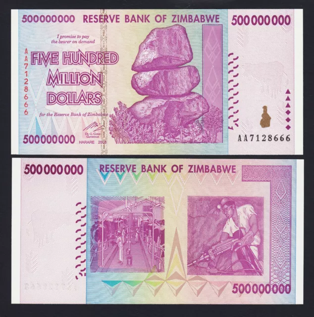 Zimbabwe 500 Million Dollars 2008 SERIES-AA Pick-82 UNCIRCULATED