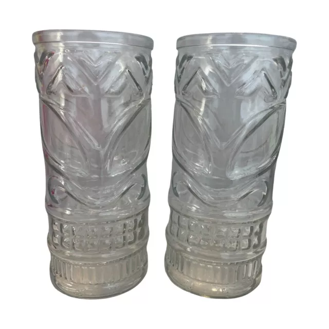 2 x Long/Tall Raised Tiki Bar Glasses Cups Barware Glass