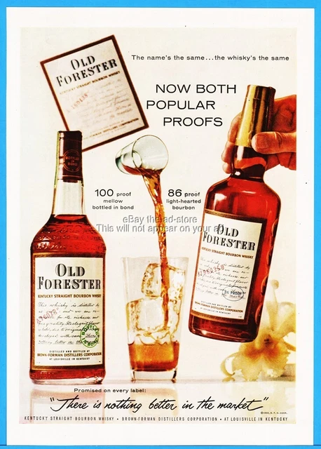 1960 Old Forester Bourbon Whisky Louisville KY 100 86 Proof Bottles Photo ad