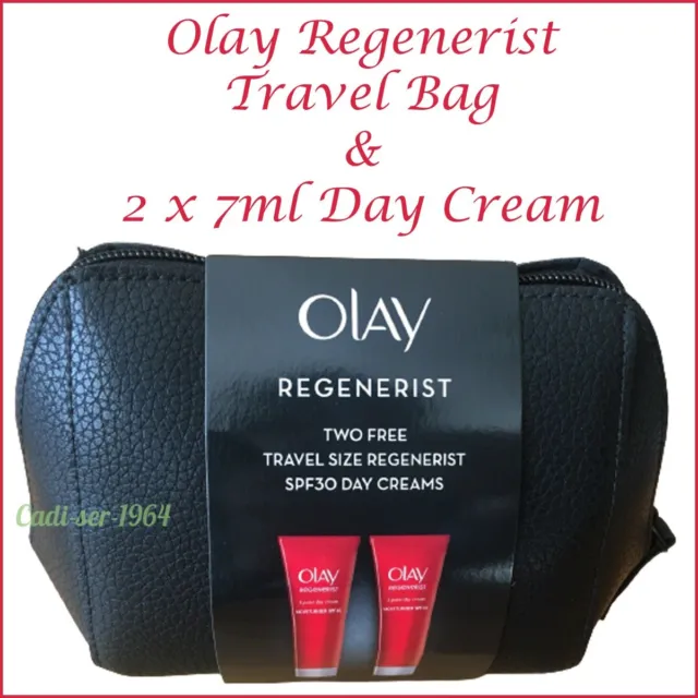 Olay Regenerist Travel Size Day Creams 2 x 7ml & Makeup Bag NEW SPF30