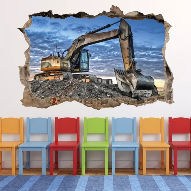Yellow Digger 3D Hole In The Wall Sticker WS-66952