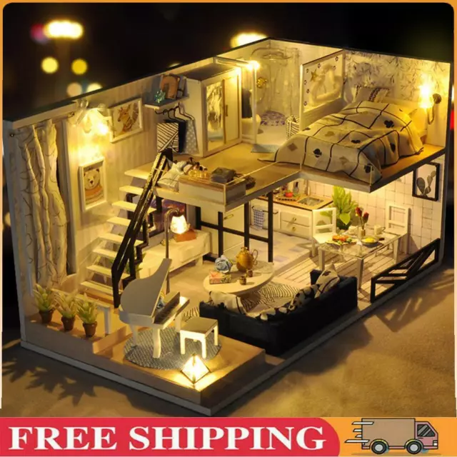 Wooden Model House Kit with Music/Dust Cover/Light/Accessories Mini House Kit ~