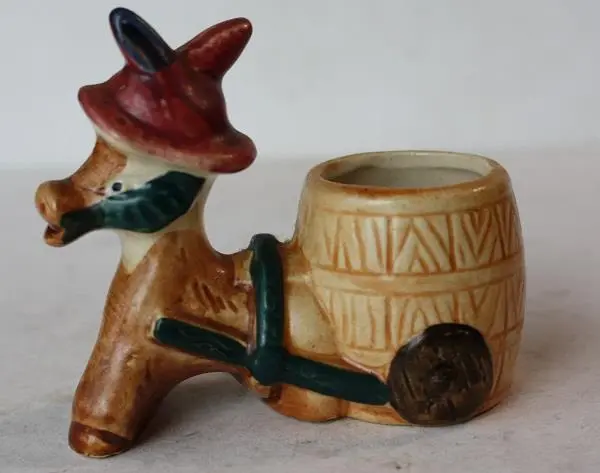 Donkey Figurine Pulling Cart Small Holder Toothpick Holder Ceramic Hand Painted