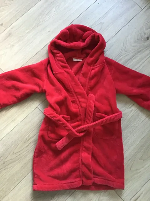 LITTLE WHITE COMPANY boys girls red fleecy dressing gown robe - age 3-4