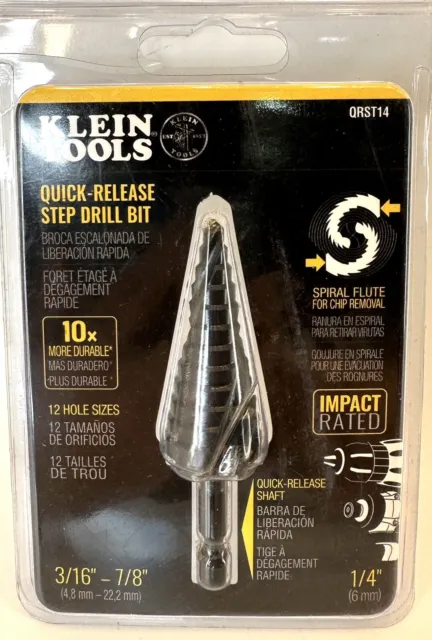 Klein Tools 3/16 - 7/8 in Step Drill Bit Impact Shaft Double Spiral Flute QRST14