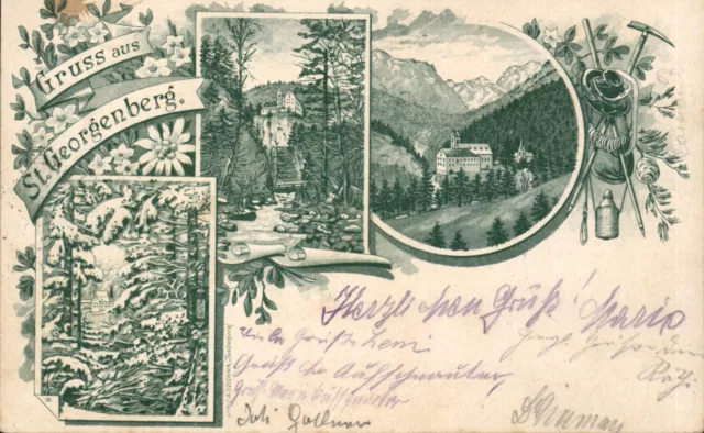 Tirol-AK-LITHO 1898 -Gruss aus St. GEORGENBERG in STANS bei Schwaz- Wallfahrt 2