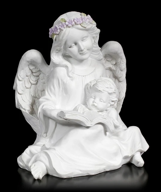 Figura de Ángel Con Niño Y Libro - Putte Querubines Decoración Estatua