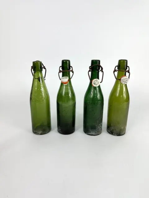 4x Antike Hackerbräu Bierflaschen München Bügelverschluss Glas Hacker Pschorr