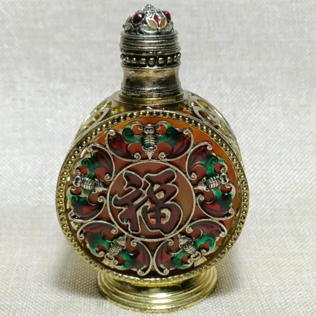 Pure Copper Imitation Beeswax Copper with Cloisonné Mongolian Snuff Bottle