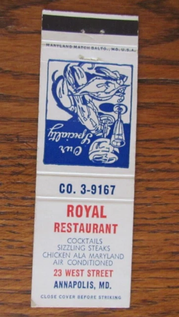 Animal Lobster Matchbook Matchcover: Royal Restaurant (Annapolis, Maryland) -C1