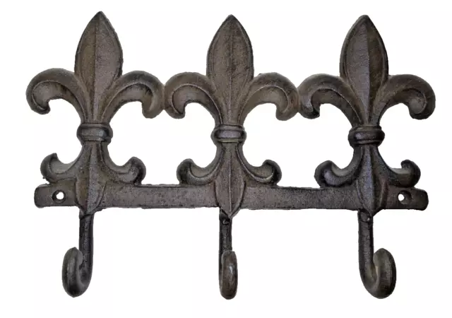 Fleur De Lis Coat Rack Wall 3 Hooks Key Hook Cast Iron Towel Hanger Rustic Brown