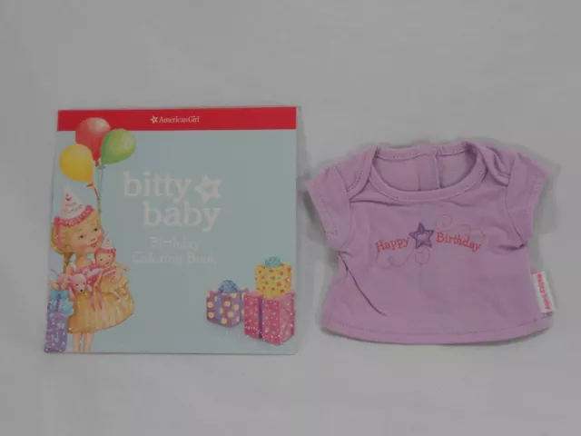 American Girl Bitty Baby Happy Birthday Lavender T-Shirt & Coloring Book Genuine