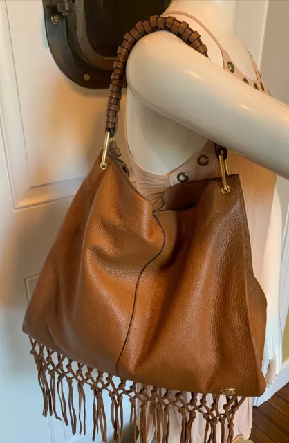 Vince Camuto Rae Brown Large Leather Tote w/Fringes 3