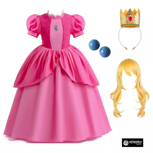 Simil Peach Costume Carnevale Bambina Vestito Principessa Cosplay PEACH05