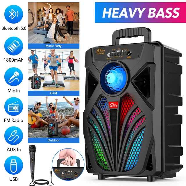 PORTABLE BLUETOOTH SPEAKER Heavy Bass Party Stereo Subwoofer Mic TWS
