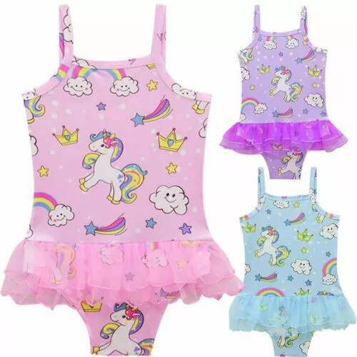 KidsGirls Unicorn One Piece Swimwear Cartoon Ruffles Swimsuits Swimming Costume우