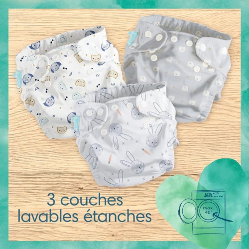 Kit de démarrage: 3couches lavables+25 coeurs absorbants Pampers hybrid harmonie 2