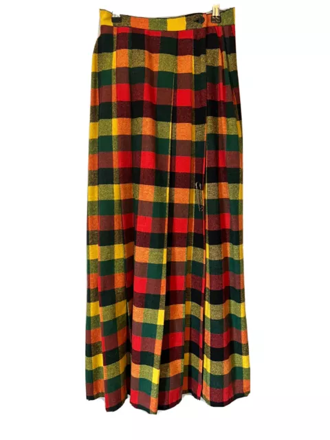 Plaid Pleated Wool Vintage Maxi A-Line Skirt size 9/10 Tami Women's Union Made