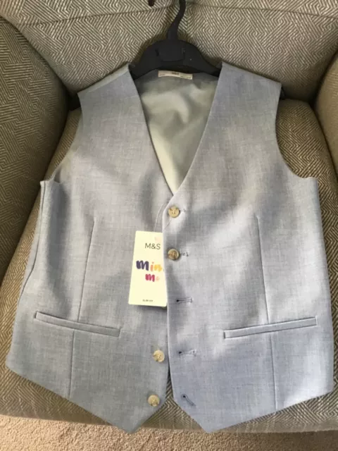 BNWT Boys formal waistcoat, M&S,12- 13years pale blue, polyester, blue lining,