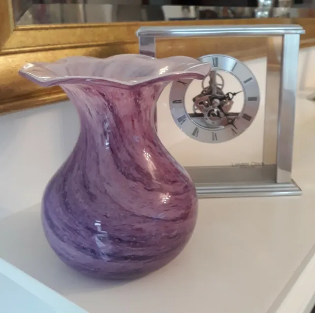 Alum Bay Studio Art Glass Vase - Purple Lilac Swirl Flared Frill Rim