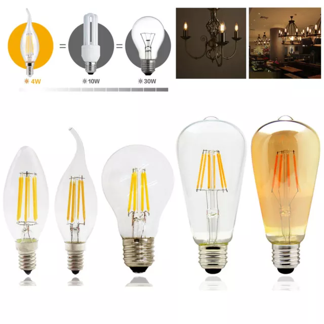 Dimmable E14 E27 LED Vintage Filament Light Candle Globe Bulbs 2W 4W 6W 8W Lamps