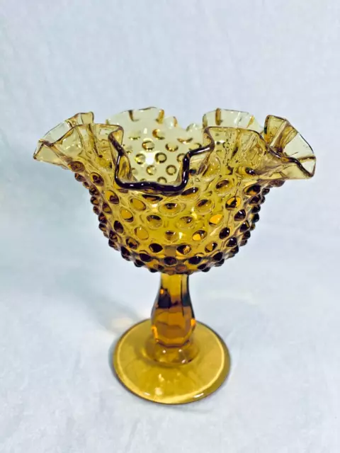 Fenton Colonial Amber Hobnail Compote, 6 1/2"T, Excel Cond, Fenton Oval, 70's