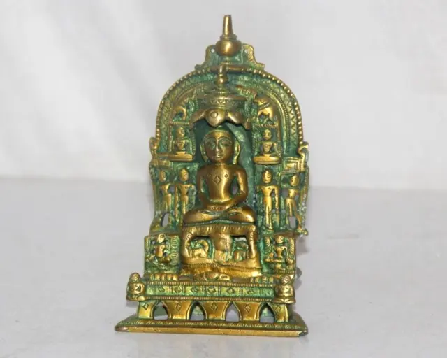 Antike alte Messing seltene Tempelgott Mahaveer Swami Miniatur Statue / Figur