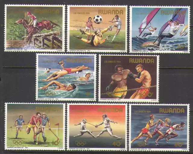 154. Ruanda 1984 Set/8 Briefmarken SPORTS, Olympiade, Fußball, Box, Hockey. MNH