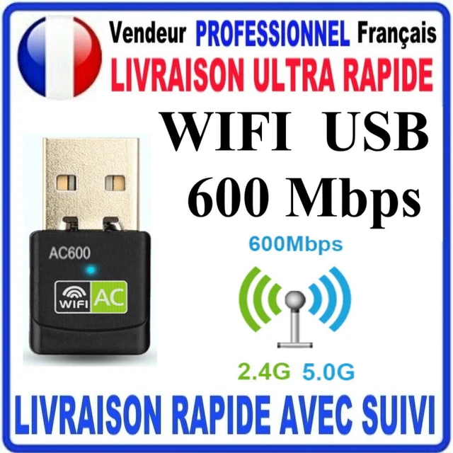 CLE USB WIFI USB ADAPTATEUR 600 Mbps DONGLE USB DOUBLE BANDE RAPIDE PC