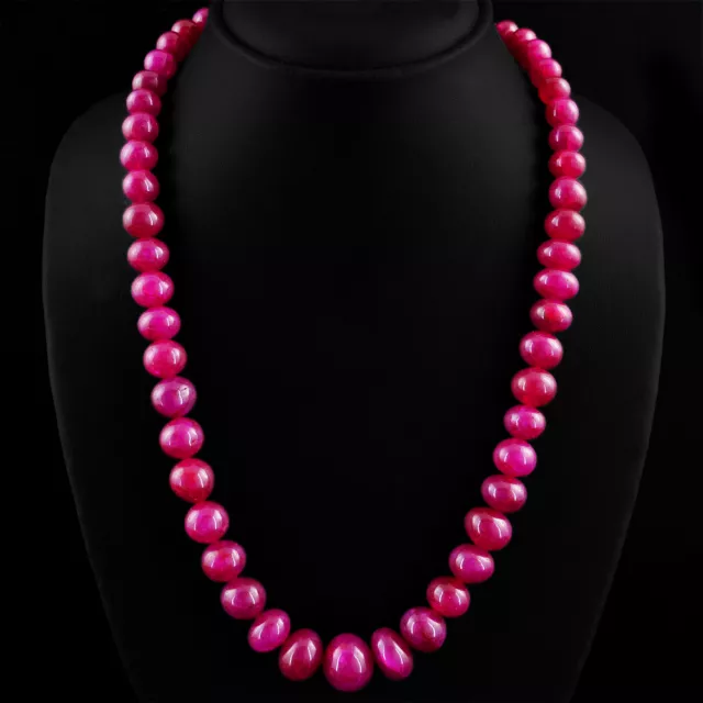 491.00 Cts Earth Mined Single Strand Enhanced Ruby Round Beads Necklace (Rs)