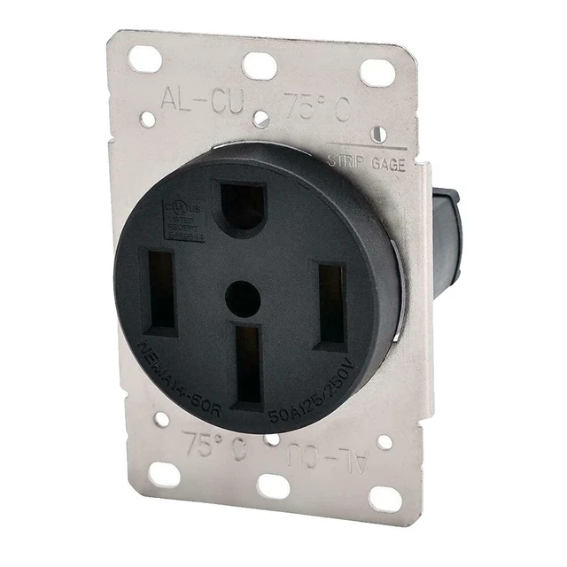 Flush Mounting Receptacle NEMA 14-50R, 50A 125/250V 3 Pole 4 Wire-Heavy