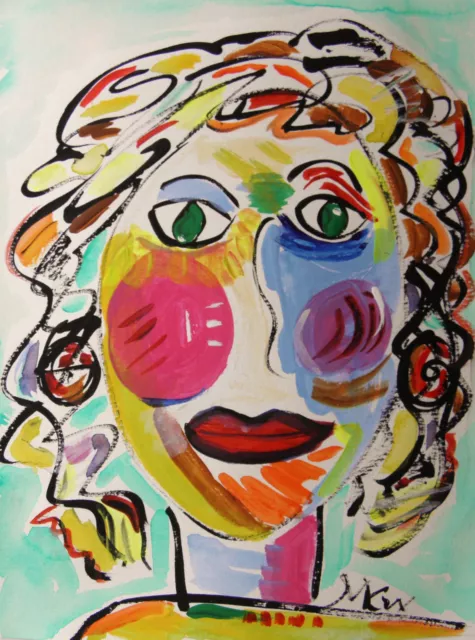 ORIGINAL Woman  Naive RAW BRUT Folk Outsider Mary Carol art MCW Primitive