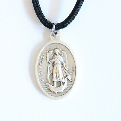 St Raphael Archangel Pendant Black Paracord Medal Necklace Catholic Mercy Saint