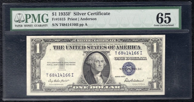 Fr. 1615 1935-F $1 One Dollar Silver Certificate Pmg Gem Uncirculated-65 (D)