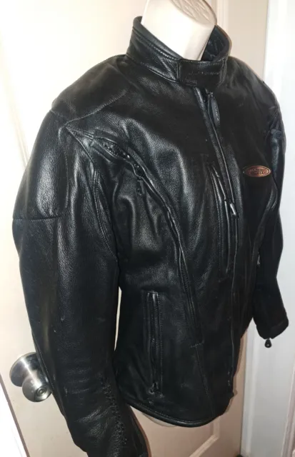 Women's Designer HARLEY DAVIDSON Black Leather Motorcyle Jacket Small EUC