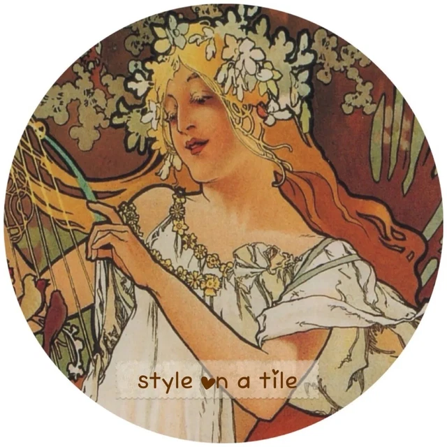 Jugendstil Alphonse Mucha Four Seasons Frühling Dame Rundgetränk Untersetzer Matte Auflage