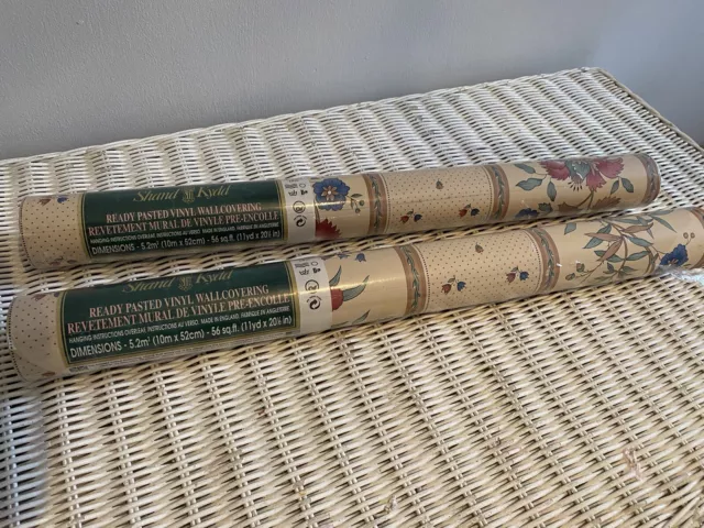 2 Rolls Vintage Ready Pasted Pattern Floral Wallpaper Full Rolls by Shand Kydd