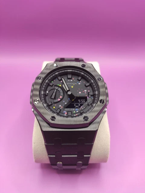 Casioak Black Metal Watch "Smarties" Handmade Paint - Casio G-Shock GA-2100