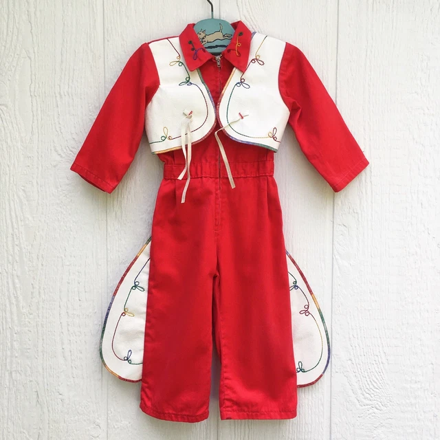 Vintage 60s 70s Sears Western Cowboy Rodeo Jumpsuit Vest Chaps Costume Kids 2