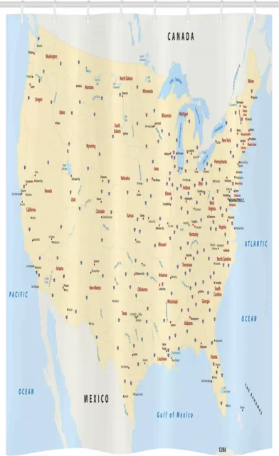 Mapa Cortina de Ducha América Ciudades Interestatal