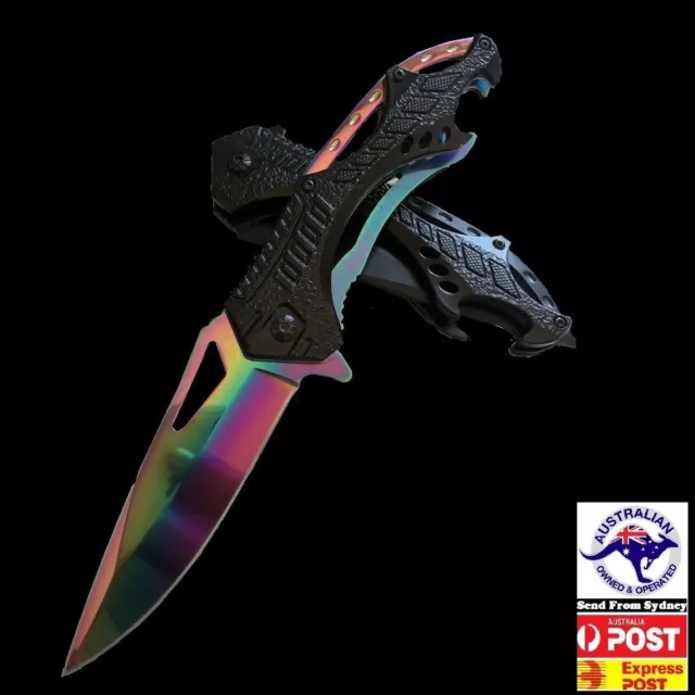 Rainbow Titanium blade folding knife pocket  hunting knife Camping Colourful