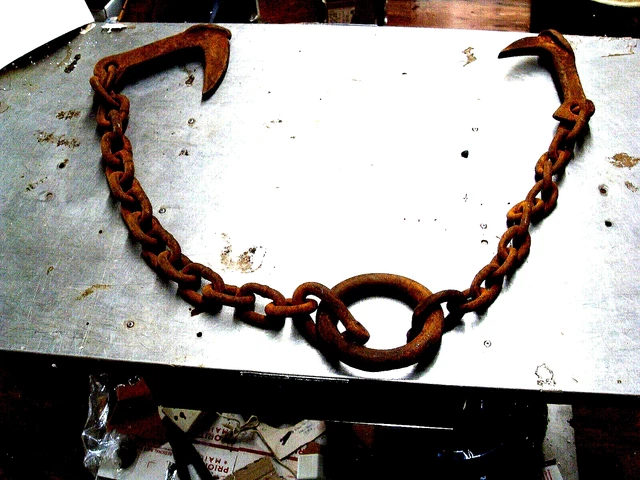 Antique Logging IRON LOG DOGS Chain Hook Primitive  Forestry Tool Hand Forged