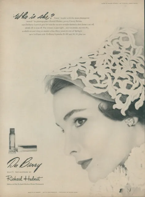 1950 Du Barry Lipsticks Cherry Nelms Model Richard Hudnut Vintage Print Ad L11