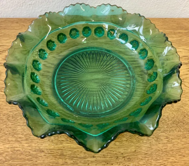 Vintage Art Deco DAVIDSON Blackberry Prunt Green Glass Bowl 21cm